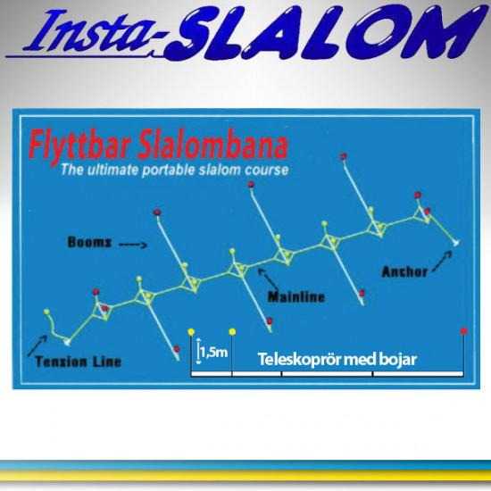 Insta-Slalom, Teleskoprör, rostfri vajer, bojar. 